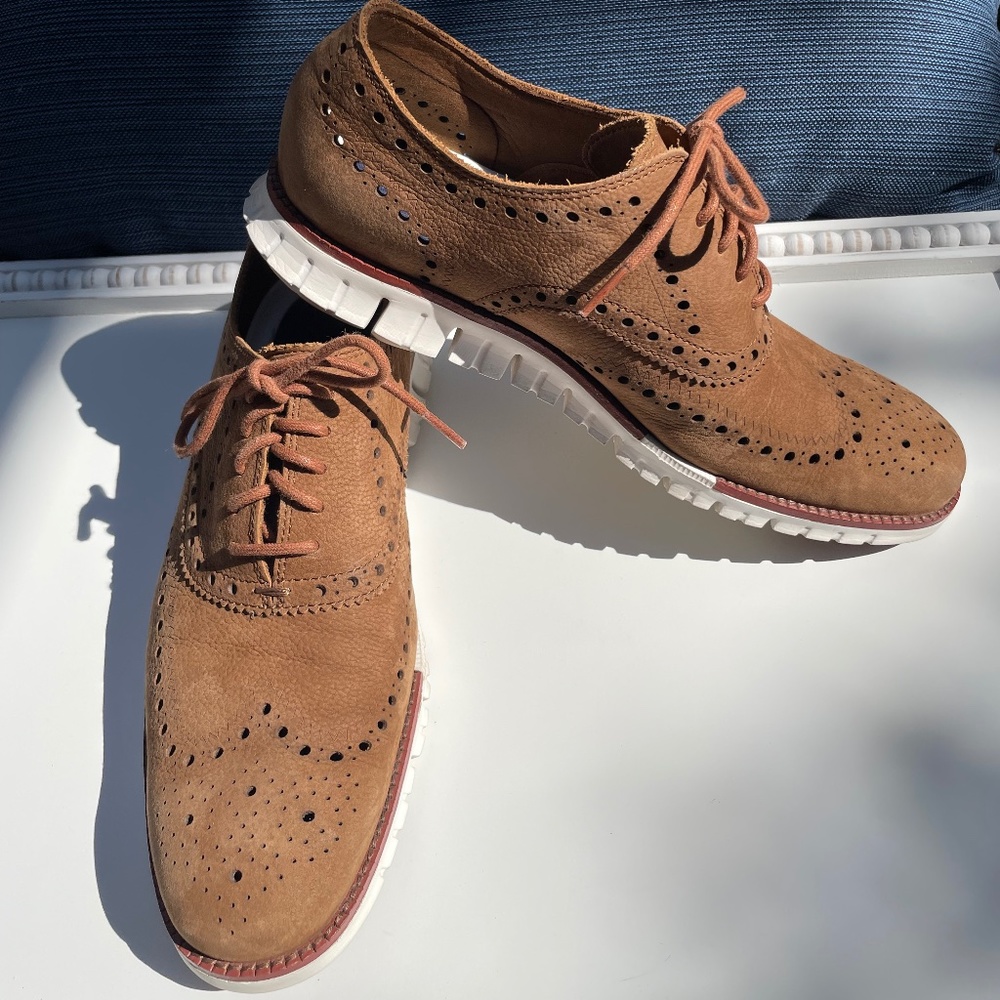 Men's Cole Haan Zerogrand Brown Suede Wingtip Oxford Shoes Size 10